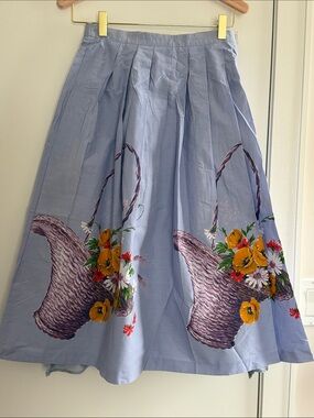 Lucie Linden Vintage Cotton Blue Floral Pleated Skirt Size:38